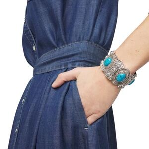 Chico’s Blue & Silver Tone Stretch Cuff Bracelet